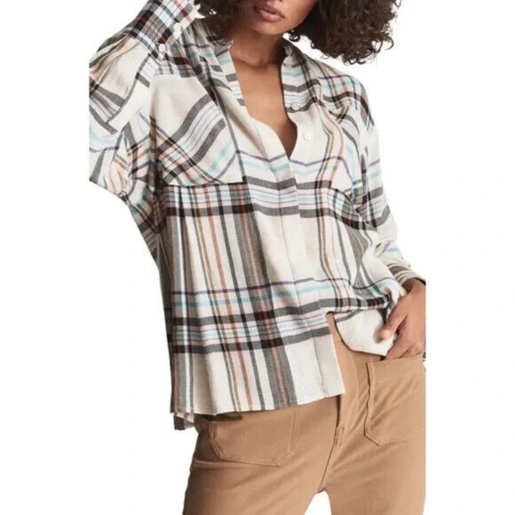 Nwt reiss Amira light ground check plaid button down in cream size 8 - Picture 2 of 14
